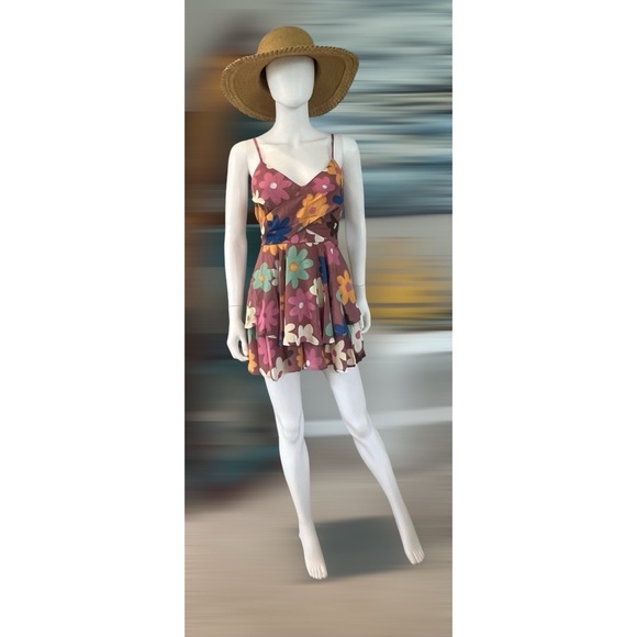 Floral ruffle romper sz S M L - Picture 2 of 8